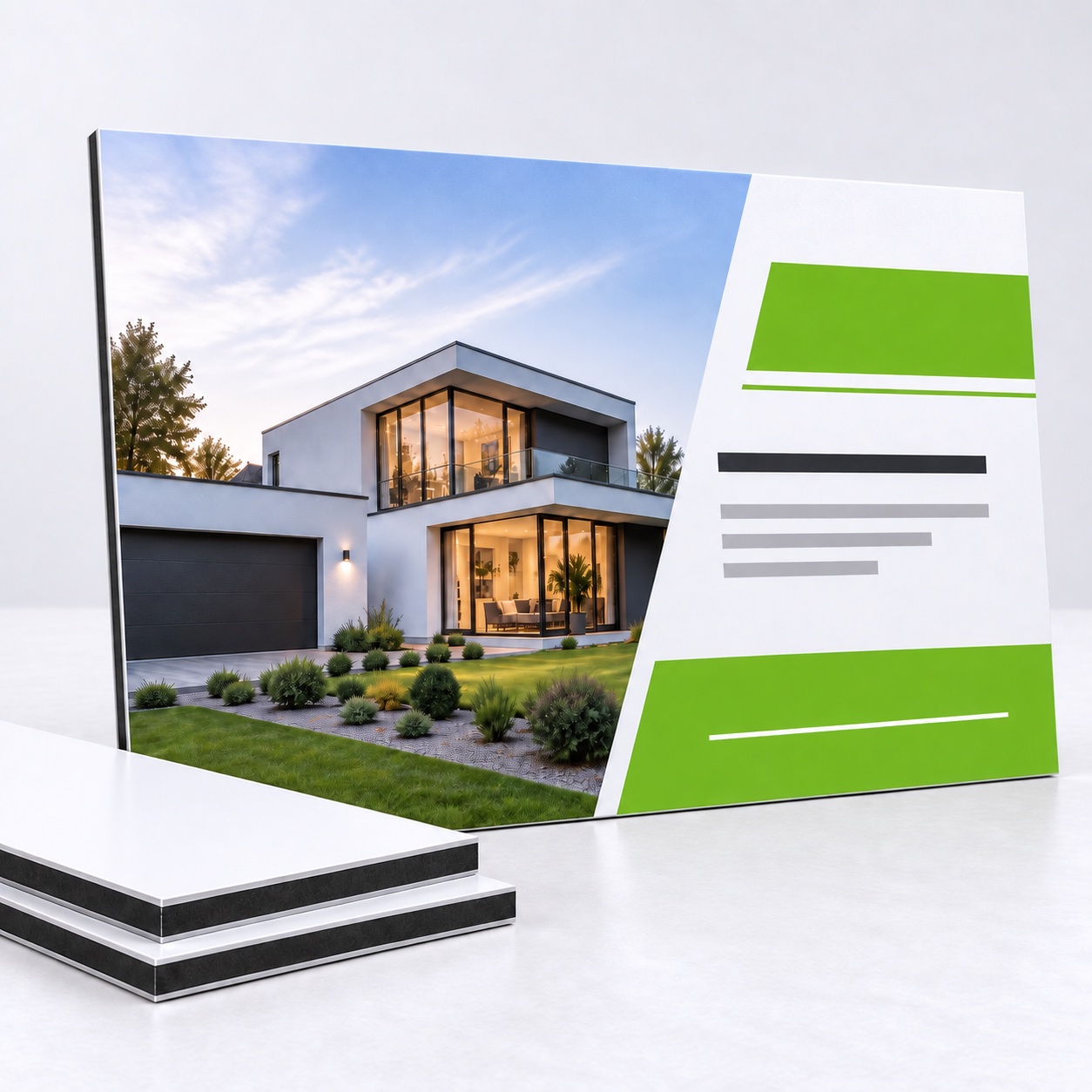 Printed aluminium-composite flat sign with a visible material edge