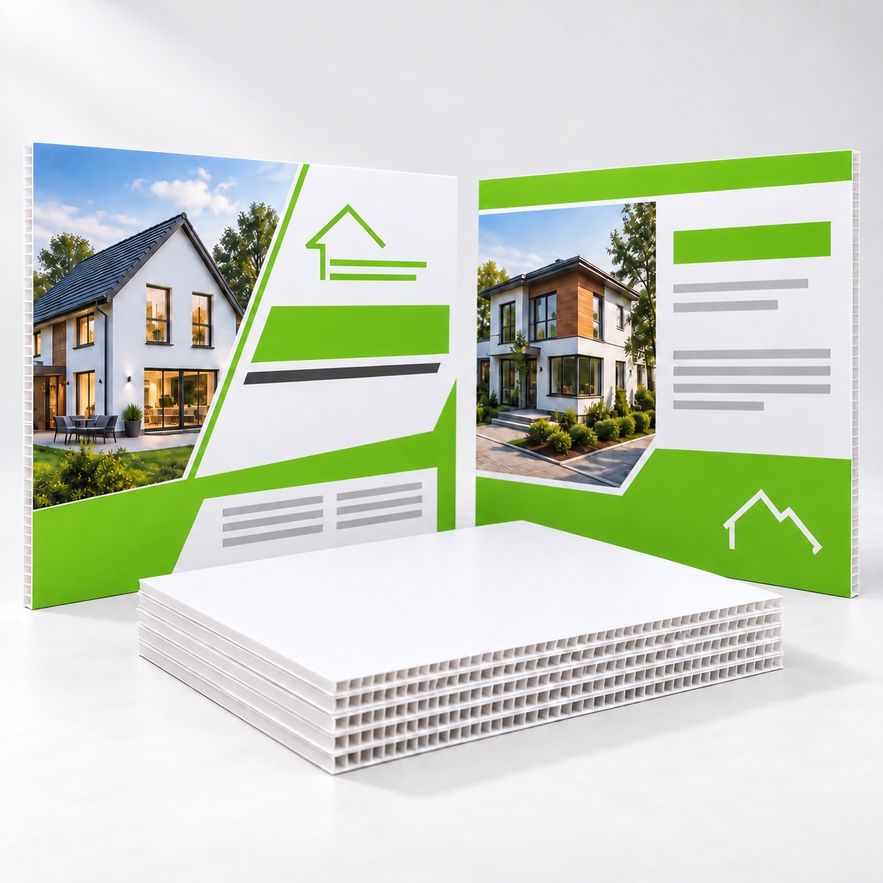 Printed corrugated-plastic flat sign with a visible material edge